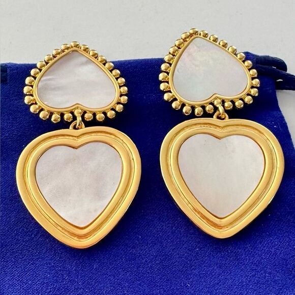 TORY BURCH Elegant Gold and White Heart Earrings - Picture 3 of 5